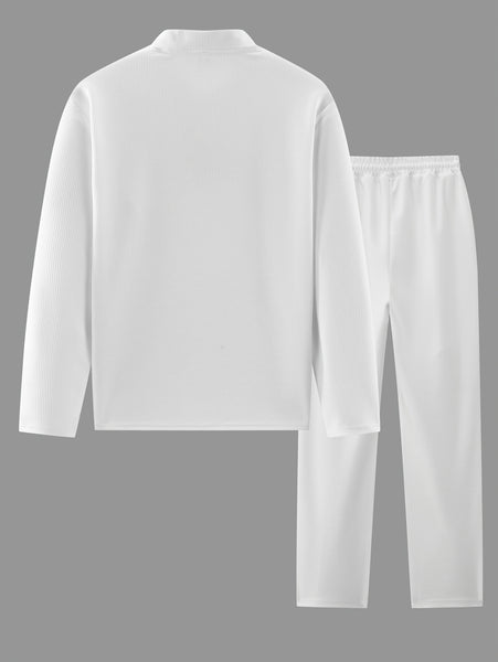 Men's 2pcs Set: Long-Sleeve Shirt and Drawstring Pants - Clean, Comfortable, Breathable