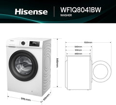 Hisense 1Q Series WF1Q8041BW Freestanding 8 KG Front Load Washing Durable Inverter Machine, Steam Wash, Quick Wash, 15 Washing Programs 1400 RPM White - Energy Rating A