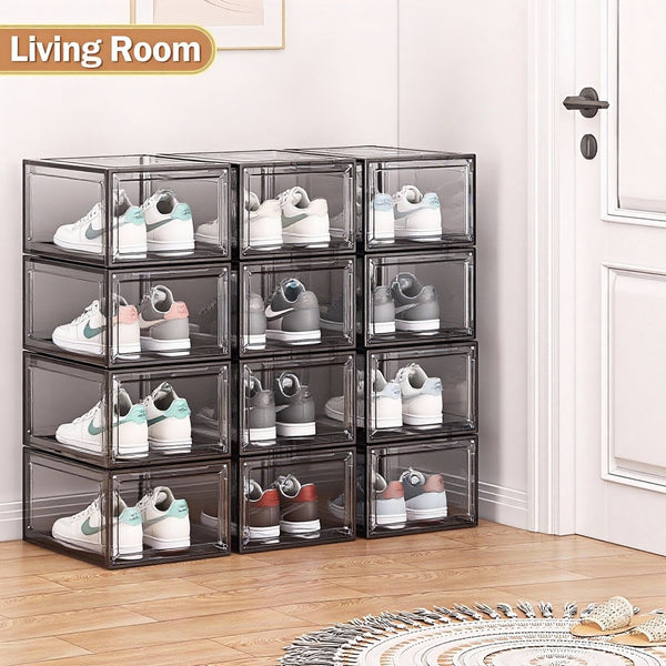 6/9/10-pack Transparent thickened shoe box with magnetic door, closet shoe box, sneaker storage box, dustproof and waterproof, stackable shoe box, upgraded sturdy shoe box, multifunctional sneaker storage box