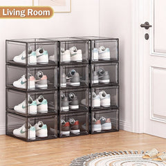 6/9/10-pack Transparent thickened shoe box with magnetic door, closet shoe box, sneaker storage box, dustproof and waterproof, stackable shoe box, upgraded sturdy shoe box, multifunctional sneaker storage box