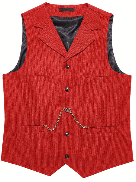 Men'S Vest Retro Fashion Groom Wedding Party Vest Men'S Herringbone Casual Business Waistcoat