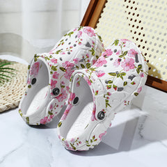 Women'S Floral Print Thick Sole Clogs, Dual-Use Adjustable Strap EVA Garden Shoes, Non-Slip Thick Sole, Summer Beach Wear, Women Shoes