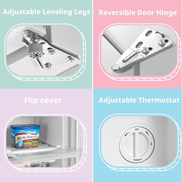 COMFEE' RCU60WH2(E) 60 Litre Freestanding under Counter, 48Cm Upright Freezer Adjustable Thermostat, Reversible Door, 4 Star Freezer Rating Drawer, White