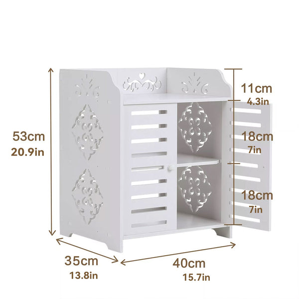 4-Tier White Modern Storage Cabinet with Double Doors - Heavy-Duty MDF/MDF-like Softwood, Shoe & Bookshelf Organizer, -Standing Furniture for Living Room, Bedroom - Space-Saving Vertical Cabinet (No Metal Parts