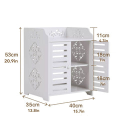 4-Tier White Modern Storage Cabinet with Double Doors - Heavy-Duty MDF/MDF-like Softwood, Shoe & Bookshelf Organizer, -Standing Furniture for Living Room, Bedroom - Space-Saving Vertical Cabinet (No Metal Parts