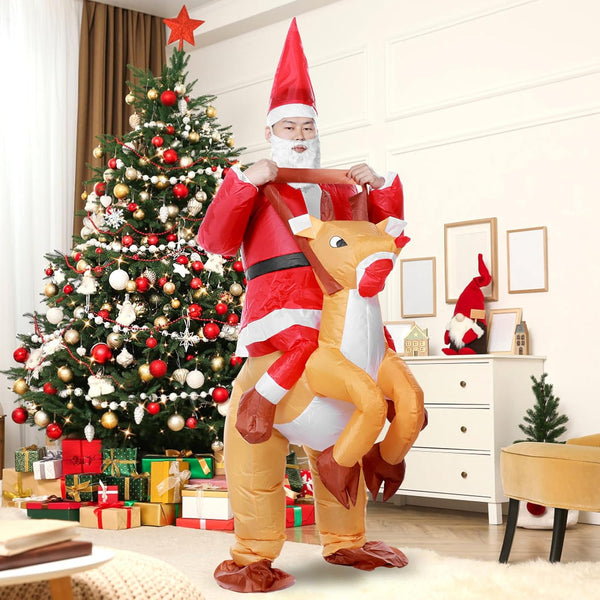 Santa Funny Adult Inflatable Costume Party Costume Santa Ride on Elk Reindeer Suit Xmas Carnival Halloween Party Costume Prop for Adult