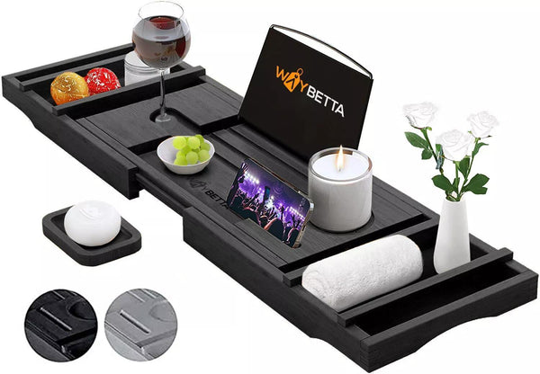 Luxury Bathtub Caddy Tray – Expandable Bath Table with Book, Tablet & Wine Glass Holder, Relaxing Spa Gift for Home