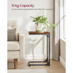 Set of 2 C-Shaped Side Table, Bedside Table, Sofa Side Table, Coffee Table, with Metal Frame, Industrial, for Living Room, Bedroom, Rustic Brown and Black