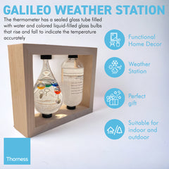GALILEO WEATHER STATION | Glass thermometer | Weather forecaster | Weather gift | Glass Galileo with storm glass | Weather thermometer | 14cm (H) x 17cm (W) x 5cm (D)