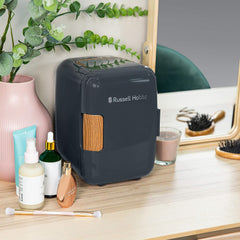 Russell Hobbs RH4CLR1001SCG 4L/6 Can Mini Portable Cooler & Warmer for Drinks, Cosmetics/Makeup/Skincare, AC/DC Power, Scandi Style, Grey & Wood Effect, for Bedroom, Home, Caravan, Car