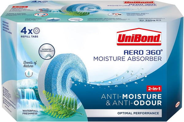 Unibond AERO 360° Moisture Absorber Neutral Refill Tab, Ultra-Absorbent and Odour-Neutralising, for AERO 360° Dehumidifier, Condensation Absorbers, (4 X 450G)