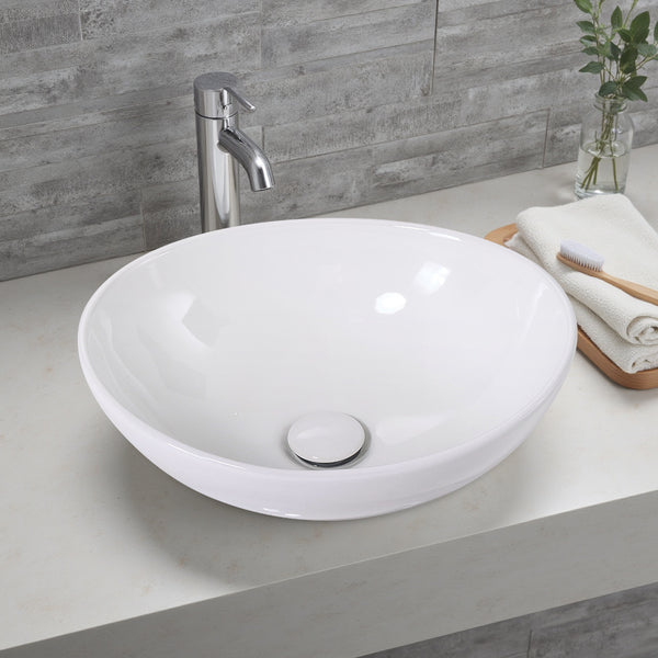 Ceramic Counter Top Sink Hand Washing Basin Modern Bathroom Cloakroom Sink Bowl with Waste Pipe Kits 410*340*140mm