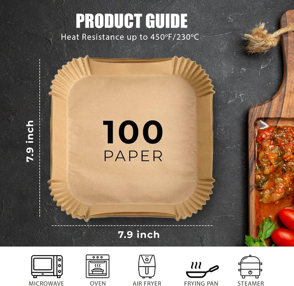 Roe Tenpo Air Fryer Liners, 100Pcs Disposable Baking Parchment Paper, Non-Stick & Greaseproof, Air Fryer Accessories for Ninja ON400UK AF140UK SL300UK, COSORI, Tefal, Russell Hobbs Air Fryer