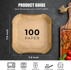 Roe Tenpo Air Fryer Liners, 100Pcs Disposable Baking Parchment Paper, Non-Stick & Greaseproof, Air Fryer Accessories for Ninja ON400UK AF140UK SL300UK, COSORI, Tefal, Russell Hobbs Air Fryer