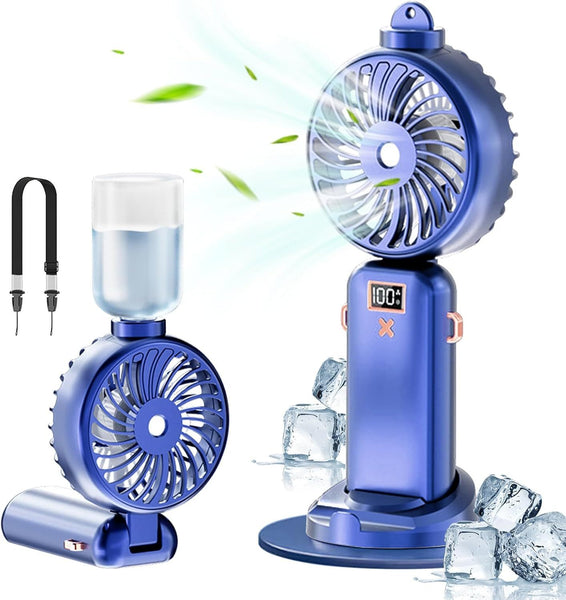 SJMR Powerful Hand Fan with Mist and LED Display – USB Rechargeable Mist & Cooling Fan for Travel, Outdoors, Makeup – Foldable, Long Battery, Portable Personal Fan