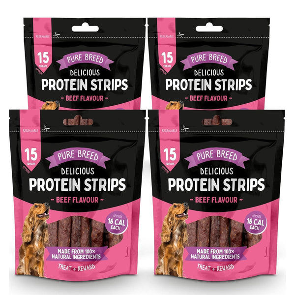 Delicious Protein Strips Beef Flavour, High Protein Dog Treats, Chewy Training Snacks, Easily Digestible in Resealable Pack