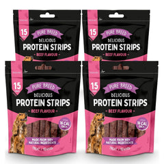 Delicious Protein Strips Beef Flavour, High Protein Dog Treats, Chewy Training Snacks, Easily Digestible in Resealable Pack