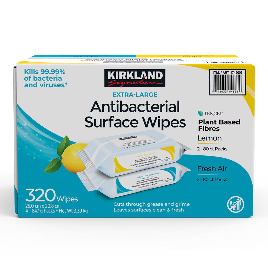 Kirkland Signature Antibacterial Surface Wipes, 4 X 80 Wipes (320 Sheets)