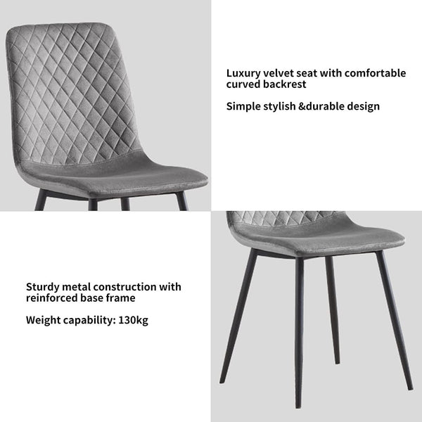 mcc direct Set of 2 Designer Velvet Chairs Fabric Dining Chairs with Metal Legs-Lexi Chairs