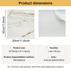 50pcs Marble Self-Adhesive Wall Tiles Wall Hanging Decor Fashion 30x30cm