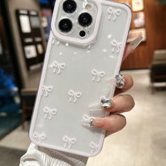 White Bow Clear Phone Case For iPhone 17 16 15 14 13 12 11 Pro Max Shockproof