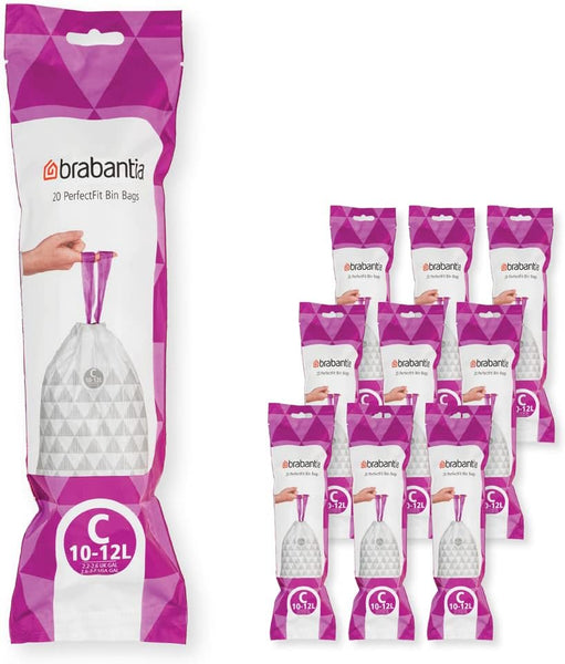 Brabantia Perfectfit Bin Liners (Size G/23-30 Litre) Thick Plastic Trash Bags with Tie Tape Drawstring Handles (40 Bags)