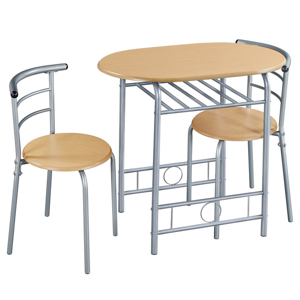 Costoffs 3pcs Dining Table Set with Space Saving Table and 2 Chairs, Modern Kitchen Table Set with Steel Legs and Storage Rack for Kitchens/Balconies/Bedrooms/Apartments/Cafés, Natural/Drift Brown/White
