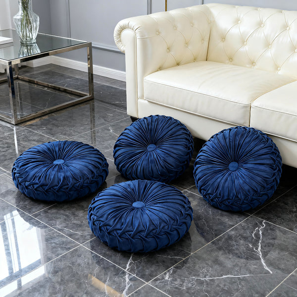 2/4pcs 3D Pumpkin Round Velvet Pleated Pillow Throw Soft Bolster Decorative Elegant Button Detail Textured Decor Waist Support Bolster Couch Sofa Chair Cushion Tatami deal for Bay Window, Floor Bedroom Living Room Lounge