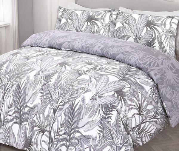 Night Comfort Breathable Duvet Cover with Pillowcases | 100% Polycotton Percale Exclusive Peyton Grey White Design | Machine Washable and Non-Allergenic Bedding Set