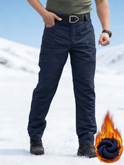 Men's -Lined Tactical Cargo Pants for Winter, New Multi-Functional Pockets, Softshell Stretch Warm Fabric, Windproof, Durable, Tear-Resistant, Suitable for Middle-Aged and Elderly, Outdoor Hiking, Travel, Snowy Weather, No Belt