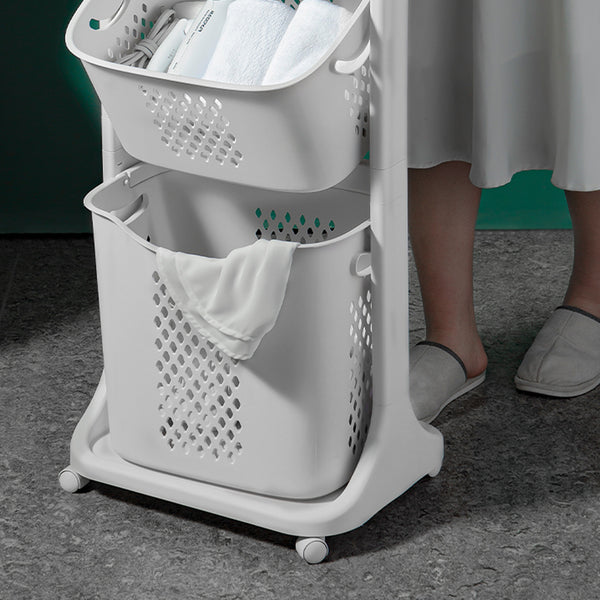 1pc, White Triple Layered, Bathroom Dirty Clothes Sorting Storage Basket, Household Multi-Purpose Laundry Changing Storage Basket, Fruit And Vegetable Snack Toy Storage Basket, Large Capacity to Save Space, with 4 Swivel Wheels, Smooth And Flexible Moveme