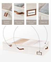 Storageworks Underbed Storage Boxes with Lids, Large under Bed Storage Box Containers for Bedroom Accessories Organising Clothes Bedding, Rigid under Bed Organisers Ultra Thick, Ivory White, 2-Pack