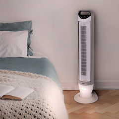 Seville Ultra Slimline Tower Fan with Night Light in White EHF10142