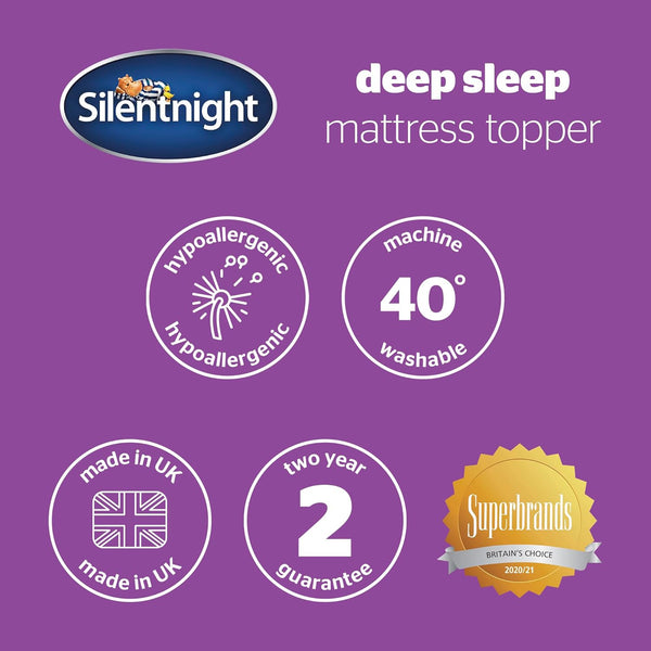 Silentnight Deep Sleep Mattress Topper Single Bed - Soft Supportive Comfortable Durable Bed Topper with Easy Fit Elasticated Straps - Hypoallergenic and Machine Washable - Single - 190X90Cm