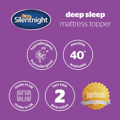 Silentnight Deep Sleep Mattress Topper Single Bed - Soft Supportive Comfortable Durable Bed Topper with Easy Fit Elasticated Straps - Hypoallergenic and Machine Washable - Single - 190X90Cm