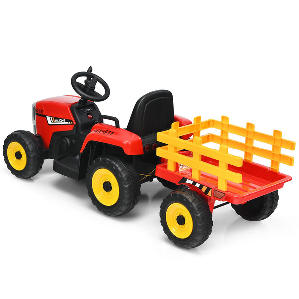 12V Kids Ride on Tractor with Trailer Music and LED Lights