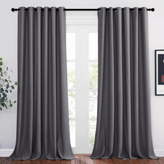 PONY DANCE Grey Blackout Thermal Insulated Curtains for Bedroom, 46 X 54 Inch Short Eyelet Curtains & Drapes, Soft Black Out 2 Panels for Window Living Room/Kitchen