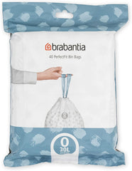 Brabantia Perfectfit Bin Liners (Size G/23-30 Litre) Thick Plastic Trash Bags with Tie Tape Drawstring Handles (40 Bags)