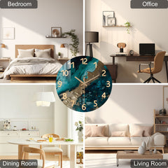 Green Marble Wooden Wall Silent Clock