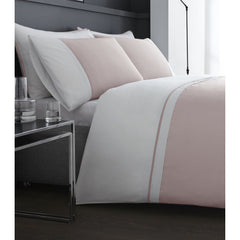 DreamEasy Sorrento White & Pink Duvet Cover Set With Pillowcases| 200 Thread Count 60% Cotton / 40% Polyester | Available in Blue, Teal or Mauve | Breathable & Comfortable Poly-Cotton Fabric | Available in All Key Sizes: Single, Double, King & Super King