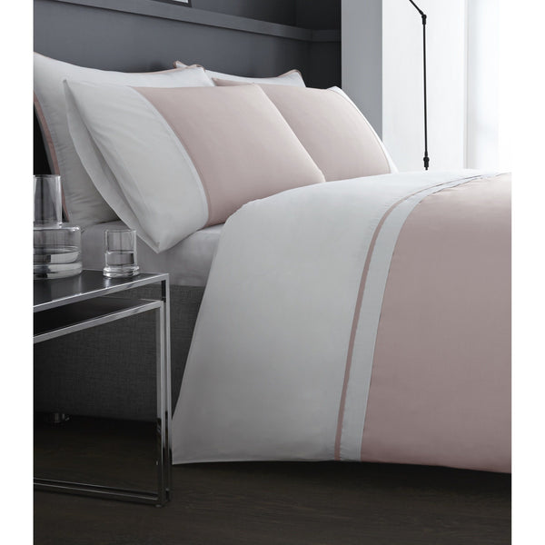 DreamEasy Sorrento White & Pink Duvet Cover Set With Pillowcases| 200 Thread Count 60% Cotton / 40% Polyester | Available in Blue, Teal or Mauve | Breathable & Comfortable Poly-Cotton Fabric | Available in All Key Sizes: Single, Double, King & Super King