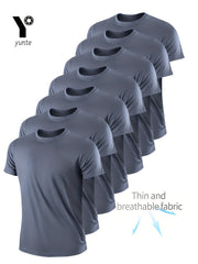 7-Pc White Ultra-Light Men'S Crew Neck T-Shirts - Quick-Drying, Breathable, Sweat-Wicking Shirts, Suitable for Fitness, Gym And Running, Lightweight And Comfortable, Sports Fitness Training Quick-Drying Short-Sleeved Moisture Wicking