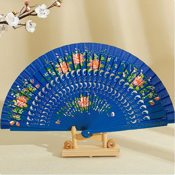 1pc Spanish Wooden Folding Hand Held Dance Fan Flower Pattern Party Wedding Gifts
