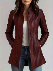 Chic Women'S Jacket, Slim Fit Retro Motorcycle Style, Wind-Resistant for Spring, Fall, And Winter, Features Pockets And Zipper, Turtleneck Sweater, Available Worldwide, Casual Mid-Length Women'S Outerwear, Mid-Length Windbreaker, CHIDU