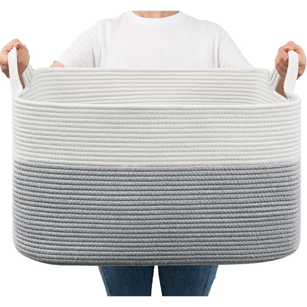 65L Large Storage Basket Blanket Baskets in Living Room, Nursery, Bedroom, Cotton Rope Baskets for Towels, Books, Toys, Dirty Clothes, Baby Storage Organiser, Grey, 65L
