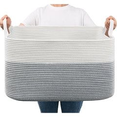 65L Large Storage Basket Blanket Baskets in Living Room, Nursery, Bedroom, Cotton Rope Baskets for Towels, Books, Toys, Dirty Clothes, Baby Storage Organiser, Grey, 65L