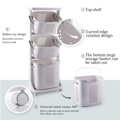 1pc, White Triple Layered, Bathroom Dirty Clothes Sorting Storage Basket, Household Multi-Purpose Laundry Changing Storage Basket, Fruit And Vegetable Snack Toy Storage Basket, Large Capacity to Save Space, with 4 Swivel Wheels, Smooth And Flexible Moveme
