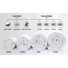 Luxury Hotel Style 1pc Duvet Quilt Insert Comforter Heavy Filling Breathable Fluffy– All Seasons Comfort – Lightweight Summer to Warm Winter – 4.5 10.5 13.5 15 Tog – Single Double Super King Bedding Size