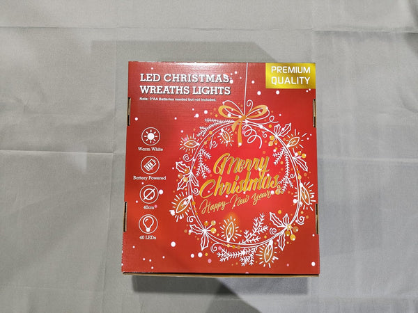 Christmas Wreath, 40Cm/16Inch Battery Powered Christmas Door Wreaths with 40Leds, Artificial Xmas Wreaths with Timer Function 8 Modes for Front Door Fireplace Festival Wall Decoration