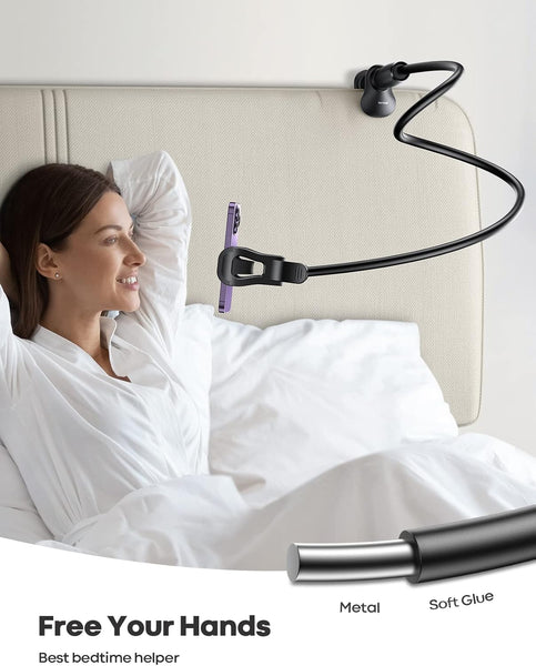 Lamicall Gooseneck Bed Phone Holder - [80 Mm Clamp Base] Universal Flexible Lazy Arm for Desk, 360 Overhead Phone Mount Clip for Iphone 16 15 14 13 12 11 Series, Xs XR, Samsung, 4-7” Cellphone - Black